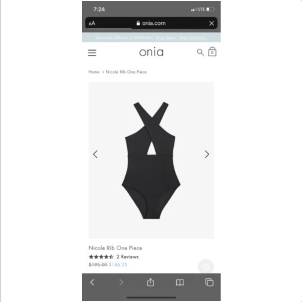 Onia Nicole Ribbed Black One Piece Swimsuit XS - Picture 2 of 6